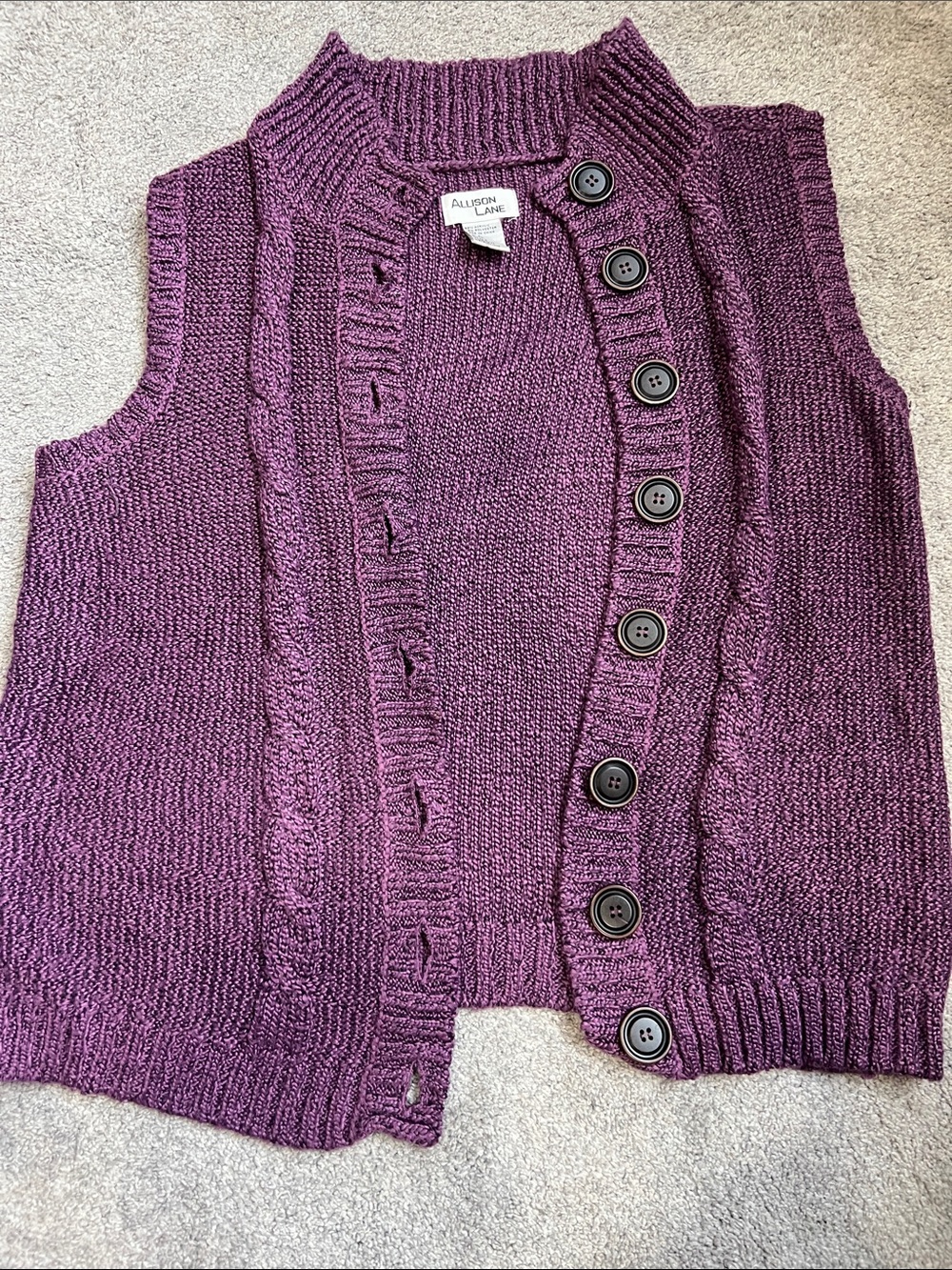 Allison Lane Sweater Vest Women’s Plus Size PL Purple Button Front Knit